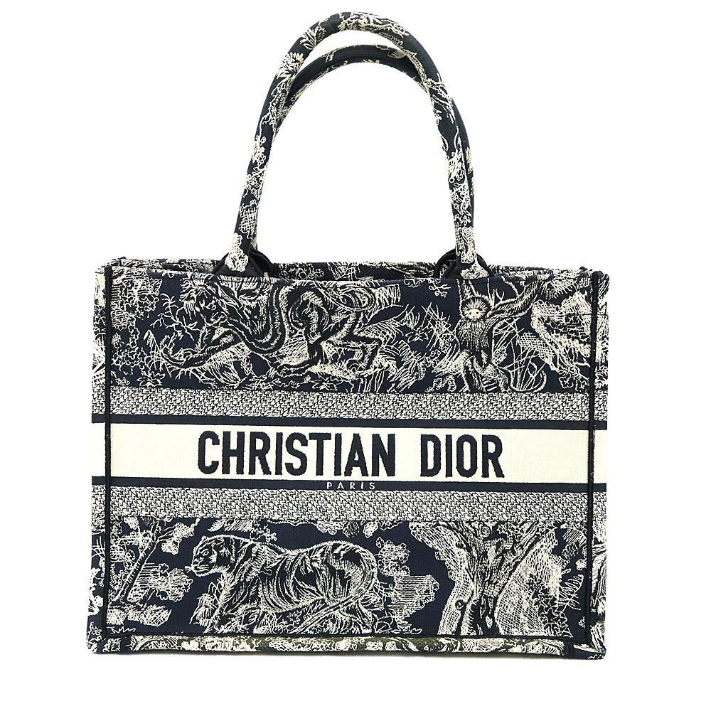 Christian Dior Book Tote Navy Blue White Handbag Bag Canvas